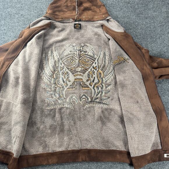 VTG Miskeen Originals Brown Tie-Dye Embroidered Art Zip Hoodie Streetwear Jacket - Picture 9 of 13